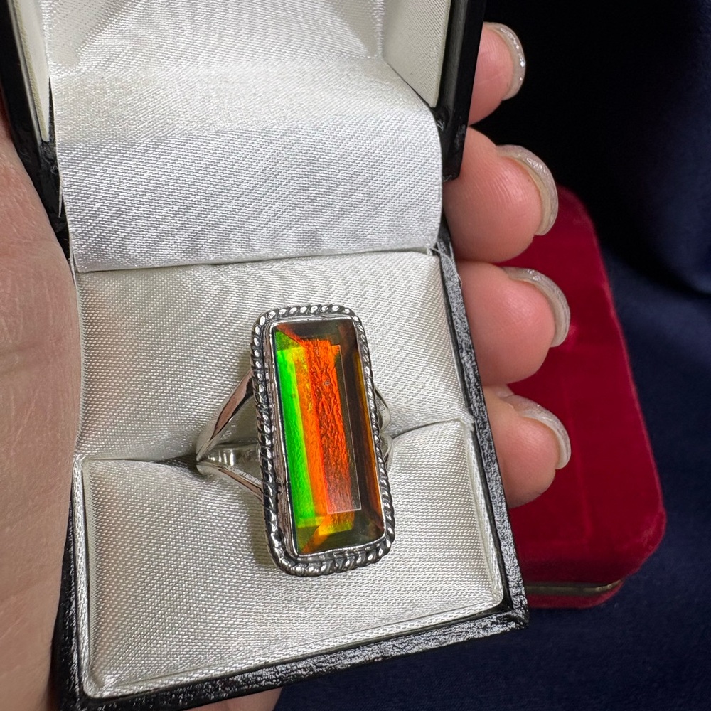 Ring Aurora Opal Multicolor 925 Sterling Silver Statement Elegant
